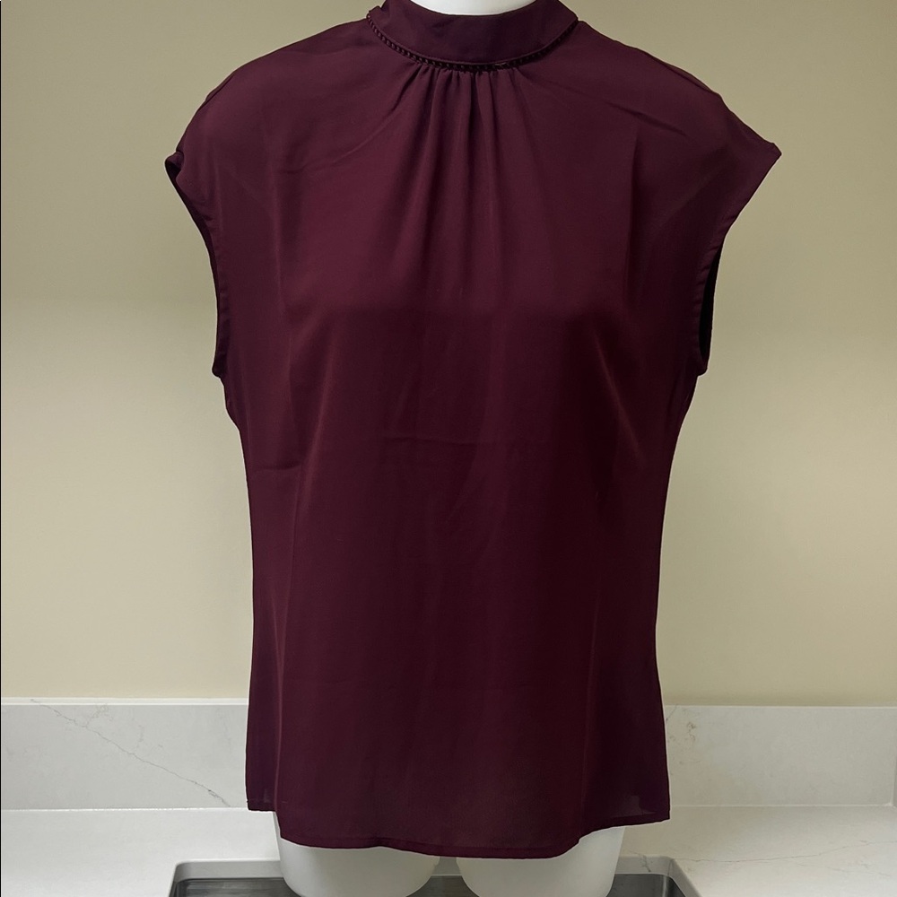 Mix-Media Sleeveless Mock-Neck Floral Blouse Size Small